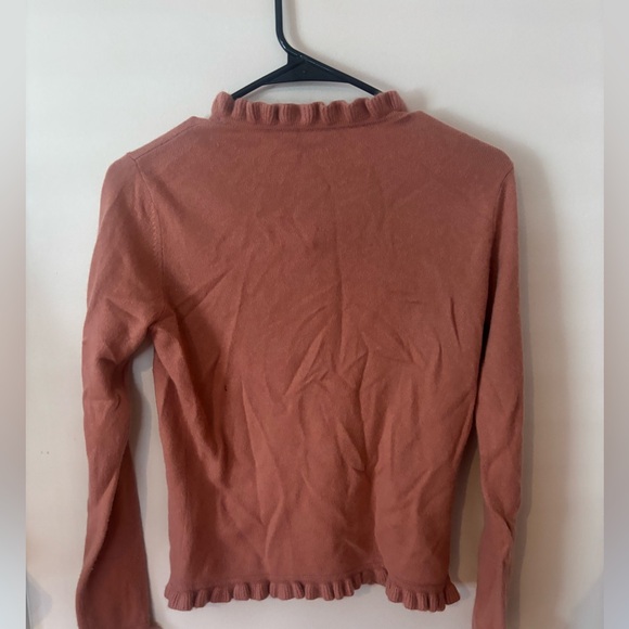 Pure Collection 100% Cashmere ruffle edge cardigan 10 small flaw Orange / Peach - Picture 4 of 6